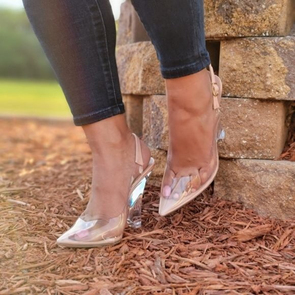 Women Pointed Clear Wedges Closed Toe Nude Color - Picture 3 of 3